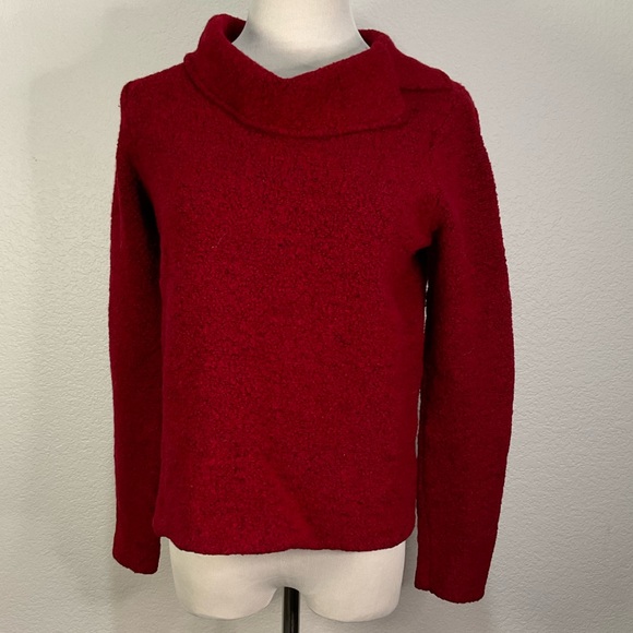 Eileen Fisher‎ Sweater Red Cowl Neck Knit Wool Cashmere Holiday Womens - Picture 1 of 6